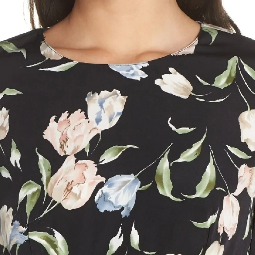 Avec Les Filles Floral Bell Sleeve Dress